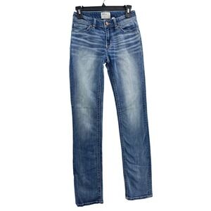 BKE Stella Mid Rise Straight Jeans Distressed Blue Denim Women 24L